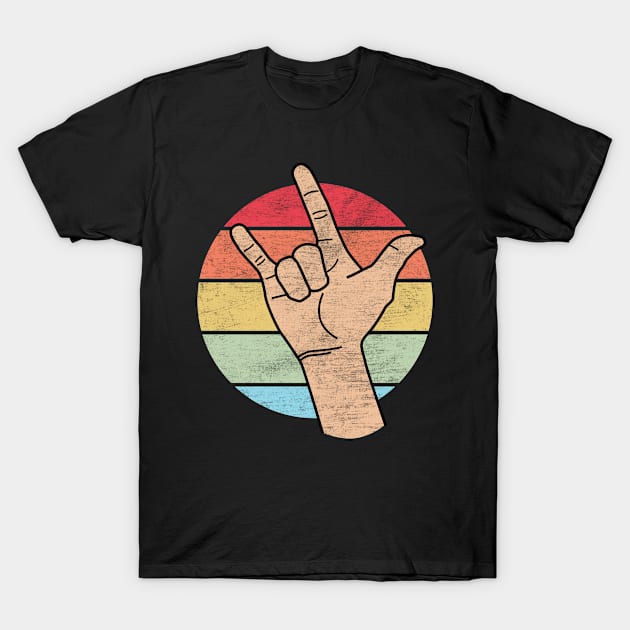 Deaf I Love You Sign Language Retro Groovy Deaf ASL Love T-Shirt by Boneworkshop